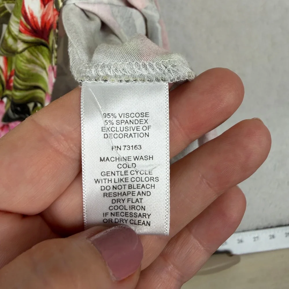 Spense Tropical Floral Dress Women XL Multicolor Shift Hibiscus Ladder Lace Trim - Picture 9 of 10